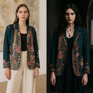 Johnny Was Womens Pete & Greta Floral Boho Print Jacket S Art to Wear Whimsygoth